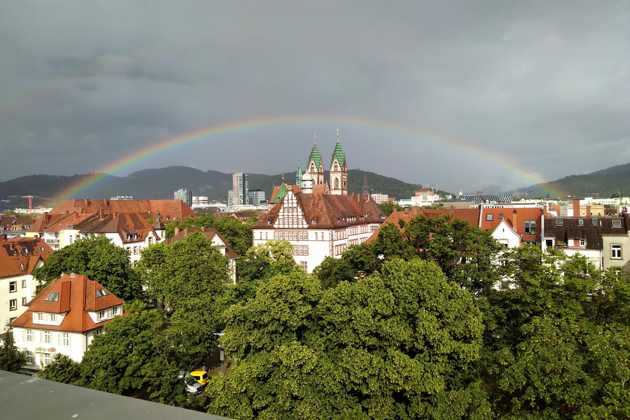 View from the rooftop of the institute for psychology, with rainbow