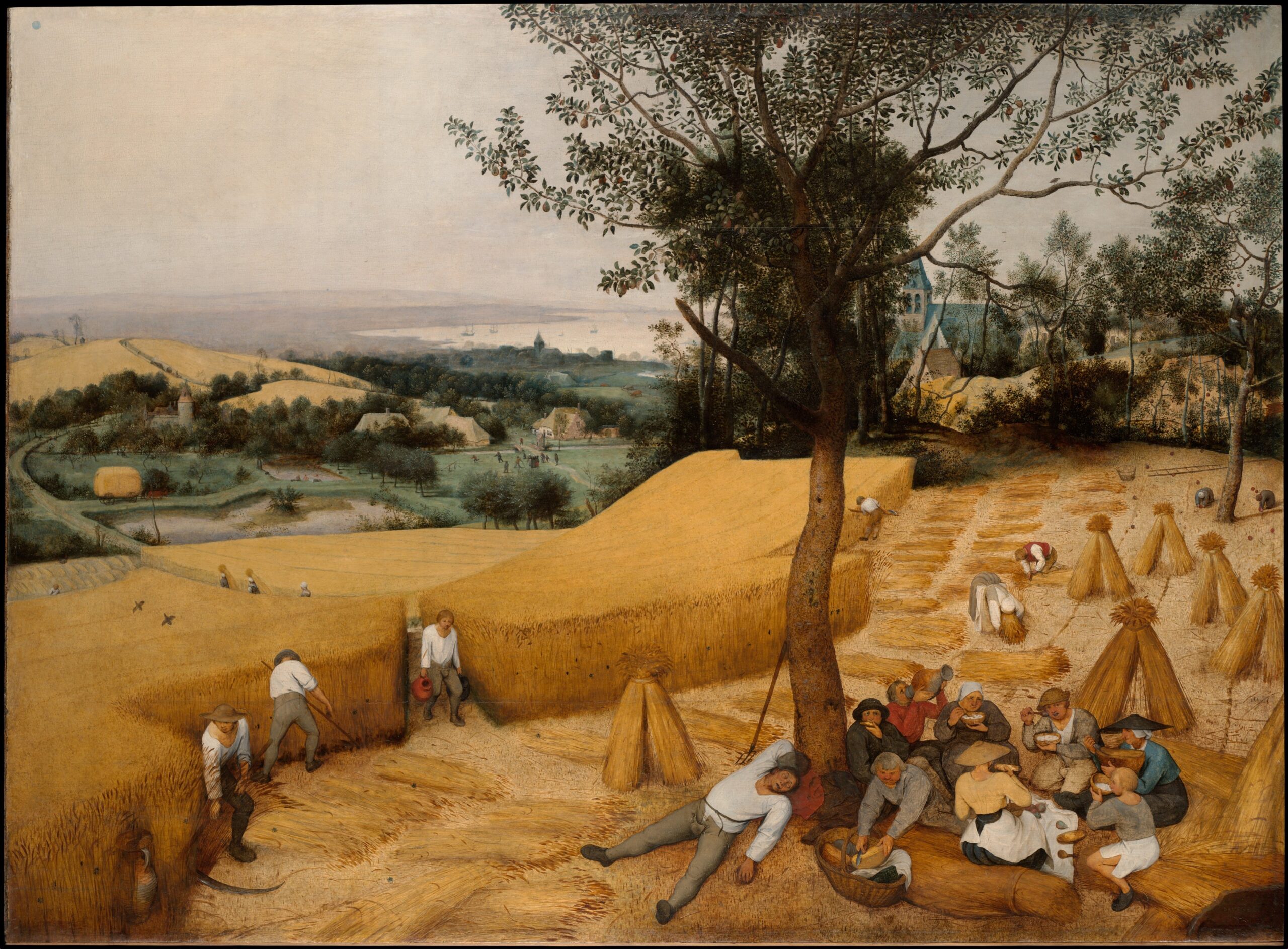 The painting of Pieter Bruegel the Elder: The Harvesters (1565), Metropolitan Museum of Art