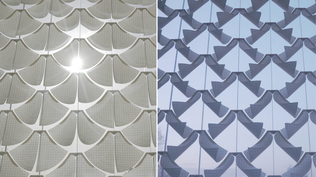 Utilising bioinspired 4D-printing and biobased cellulosic materials, the research team has developed an adaptive shading system that responds to daily and seasonal weather changes. 