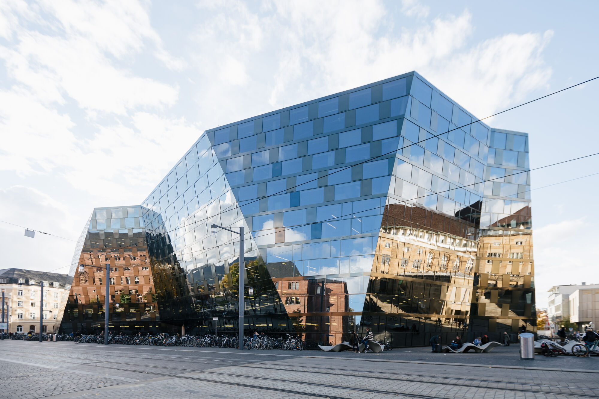 A modern building with a reflective facade