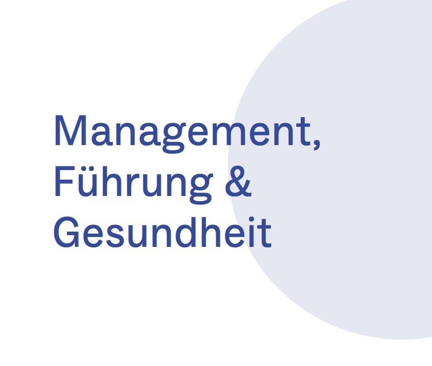 Logoelement der Universität Freiburg mit der Aufschrift: Management, Führung und Gesundheit.