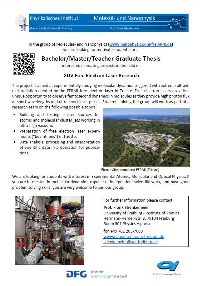 Stellenausschreibung Bachelor/Master/Teacher Graduate Thesis: XUV Free Electron Laser Research.