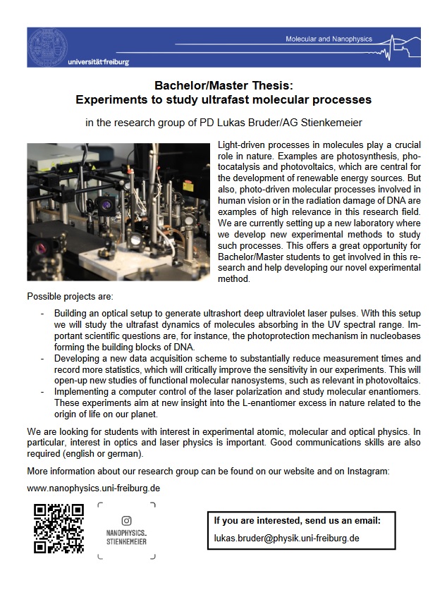 Stellenausschreibung Bachelor/Master Thesis: Experiments to study ultrafast molecular processes.