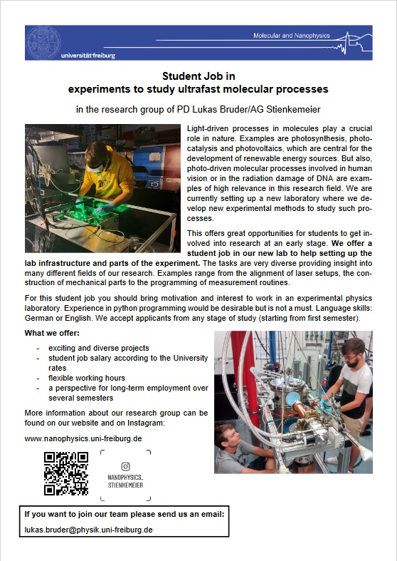 Stellenausschreibung: Student Job in experiments to study ultrafast molecular processes.