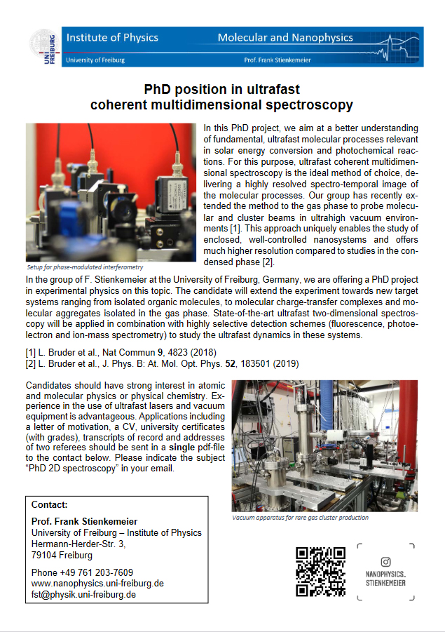 Stellenausschreibung PhD position: In ultrafast coherent multidimensional spectroscopy.