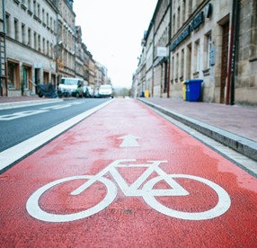 picture of red bicycle lane