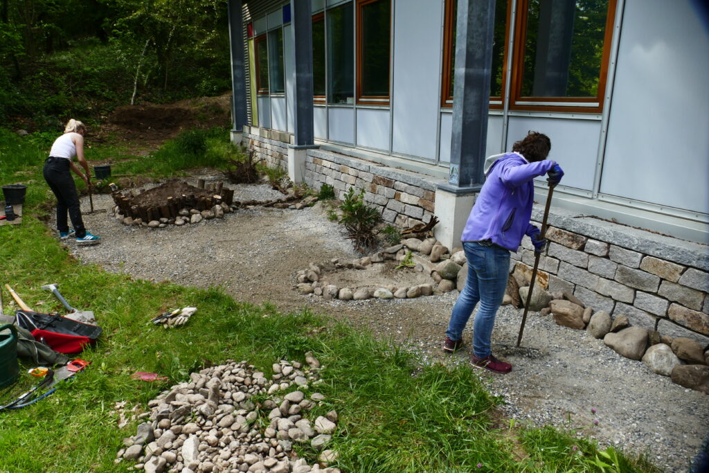 Mitarbeitende des Instituts arbeiten am Bau des Sandariums