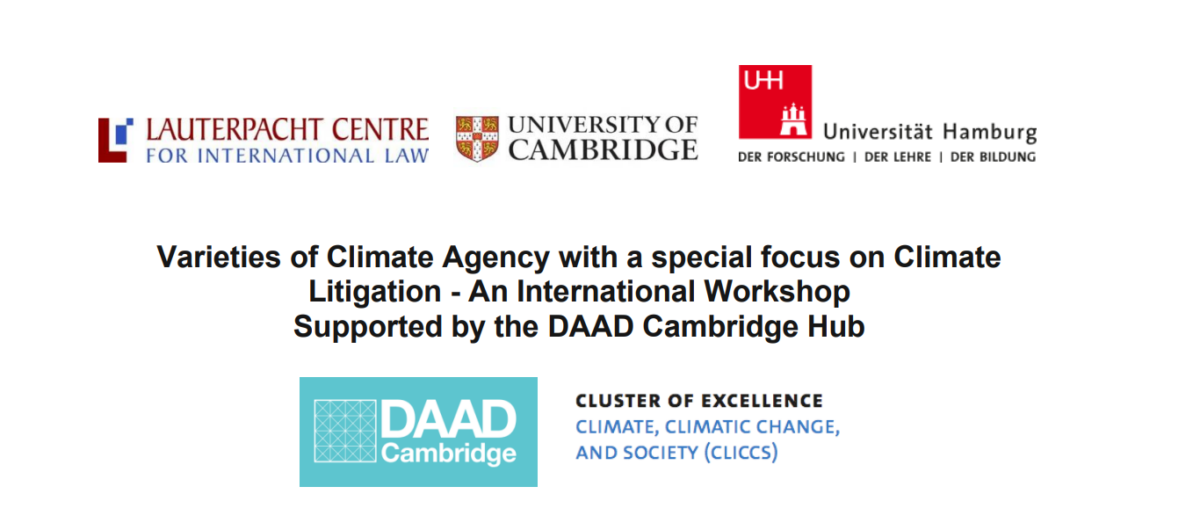 Poster with the title "Varieties of Climate Agency with a special focus on Climate Litigation"