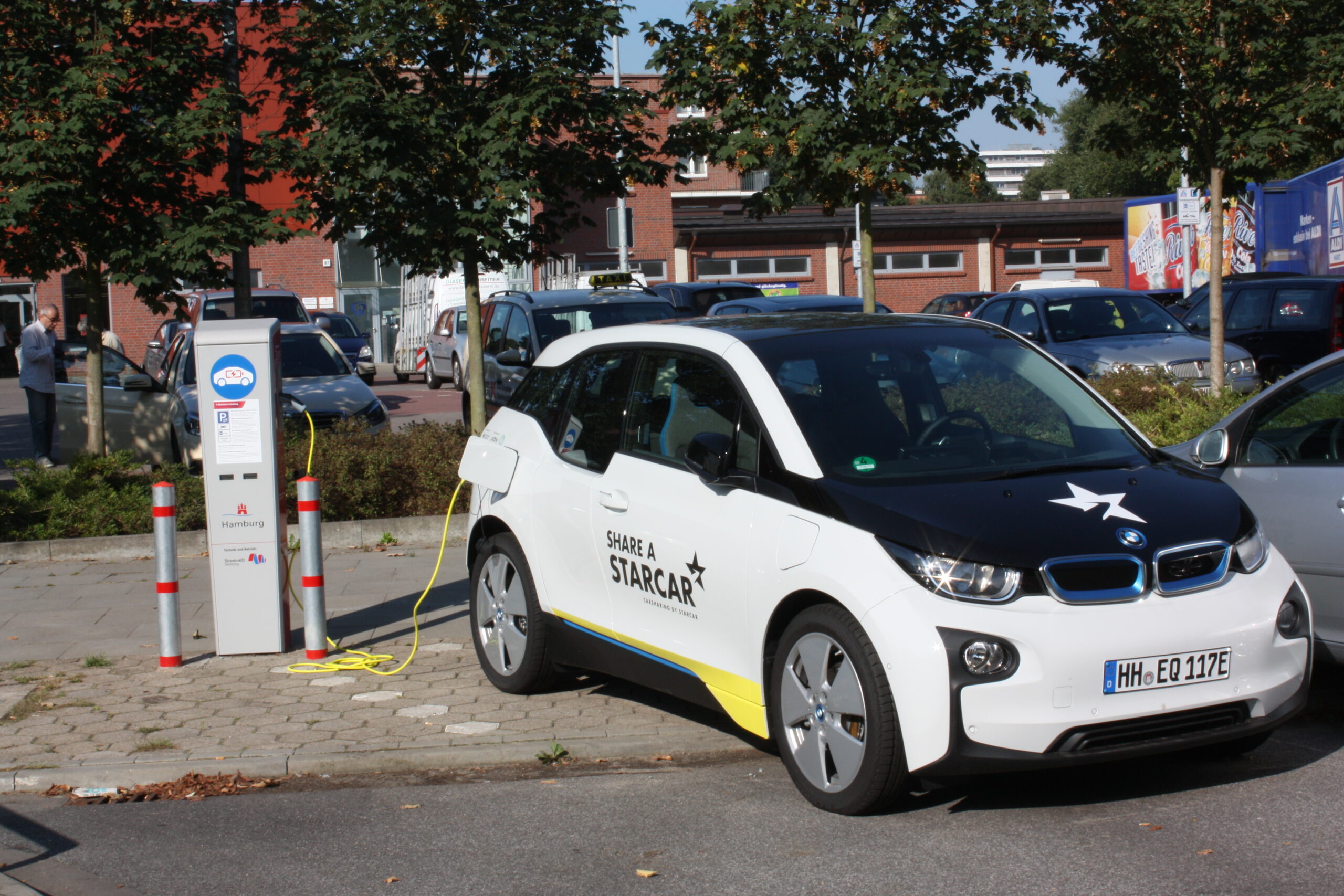 Electric car in charging point