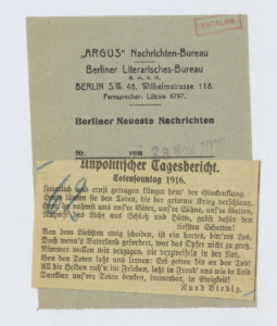 Ein aus der Zeitung ausgeschnittenes Kriegsgedicht von 1916.